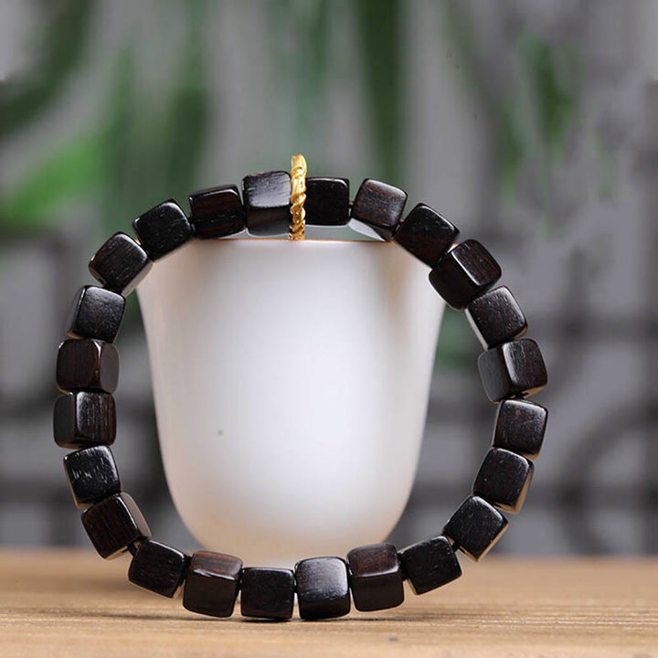 Buddha Stones Tibetan Ebony Wood Square Beads Peace Calm Bracelet