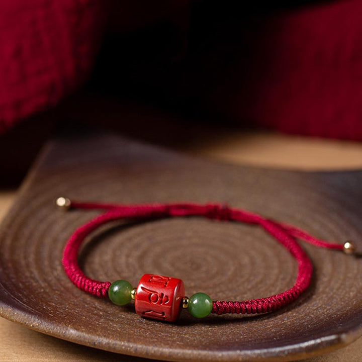 Buddha Stones Tibetam Cinnabar Om Mani Padme Hum Engraved Blessing Braided Rope Bracelet