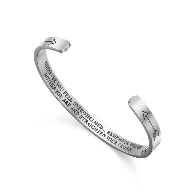 Buddha Stones Inspirational Bracelets Personalized Gift for Her Him Engraved Mantra Cuff Bangle Crown Jewelry - image 0