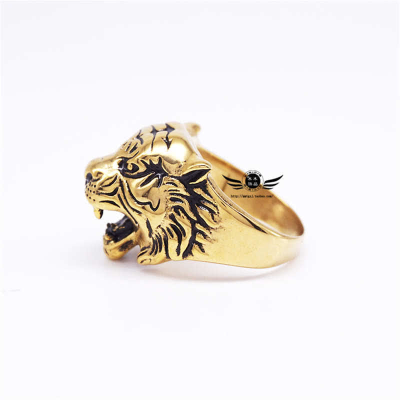 Men's Animal Tiger Head Titanium Steel Balance Calm Punk Rock Biker Ring