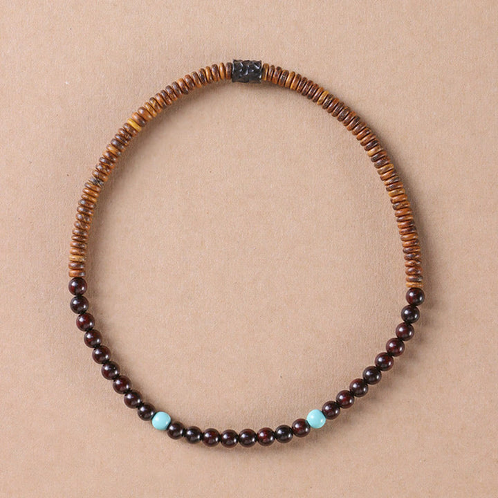Buddha Stones Sandalwood Small Leaf Red Sandalwood Turquoise Protection Double Wrap Bracelet