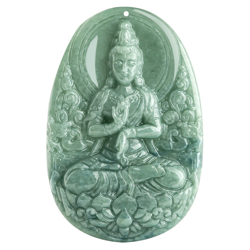 Buddha Stones Natural Jade Avalokitesvara Amulet Wealth Necklace Pendant - image 10