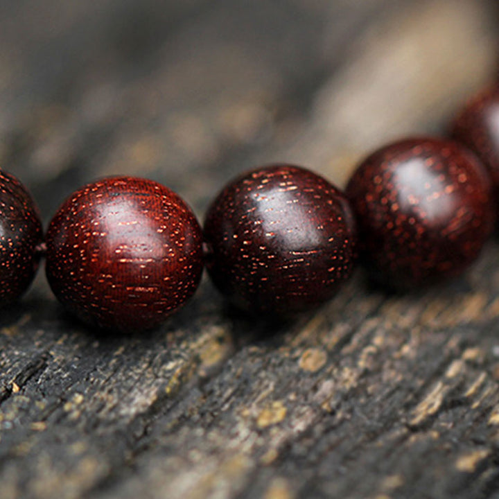 925 Sterling Silver Indian Small Leaf Red Sandalwood Aquamarine Full of Gold Star Chinese Knotting Blessing Bracelet