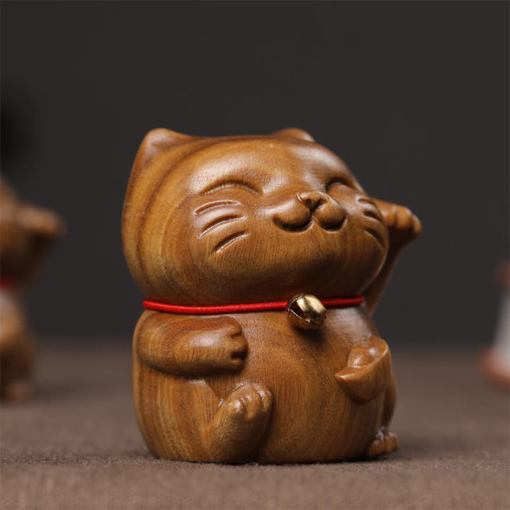 Buddha Stones Green Sandalwood Small Mini Cute Lucky Cat Peace Decorations - image 8