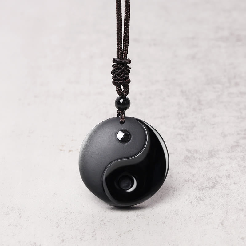 Buddha Stones Black Obsidian Taoism Five Sacred Mountains Nine-Character Mantra Carved Purification Yin Yang Necklace Pendant - image 6
