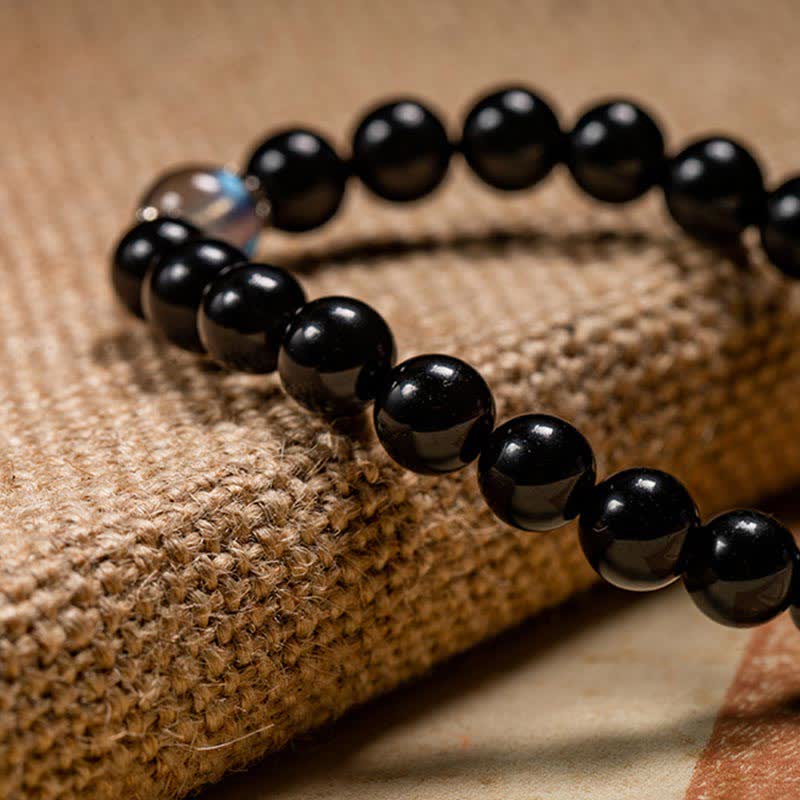 Chinese Zodiac Natal Buddha 925 Sterling Silver Black Obsidian Moonstone Strength Bracelet - image 17