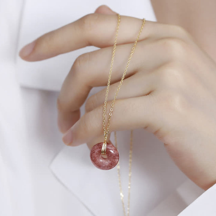 925 Sterling Silver Strawberry Quartz Healing Positive Necklace - image 6