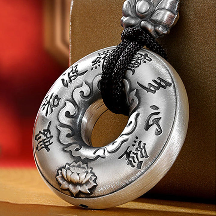 999 Sterling Silver Heart Sutra Lotus Peace Buckle Necklace Pendant - image 4