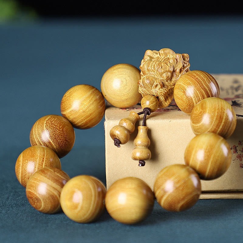 Buddha Stones Rosewood Green Sandalwood Small Leaf Red Sandalwood Dragon Carved Protection Bracelet
