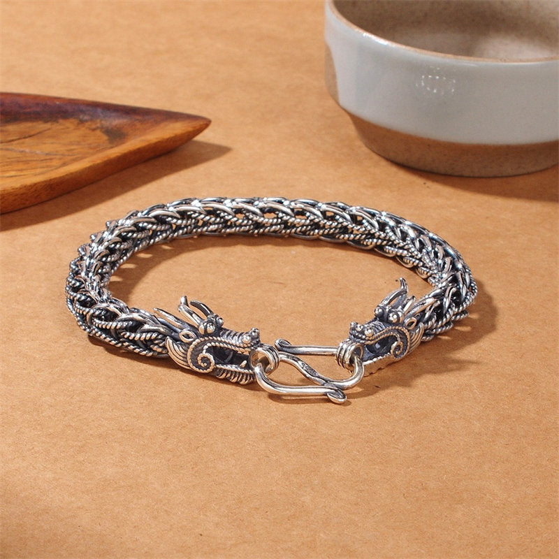 925 Sterling Silver Dragon Success Strength Bracelet Bangle - 22cm - image 1