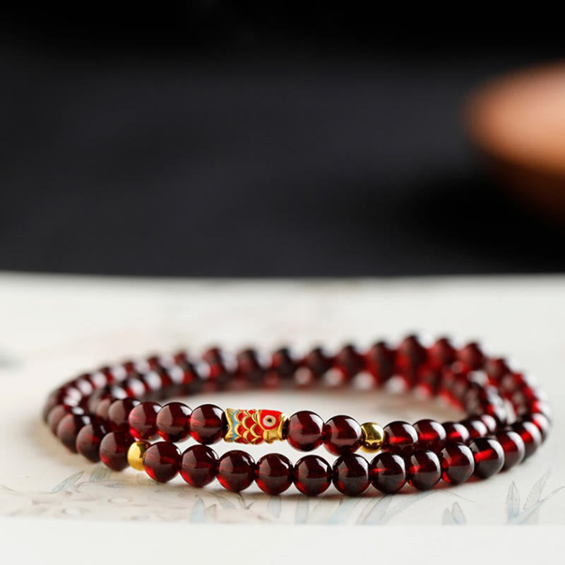 Buddha Stones 999 Gold Koi Fish Natural Garnet Protection Bracelet - image 17