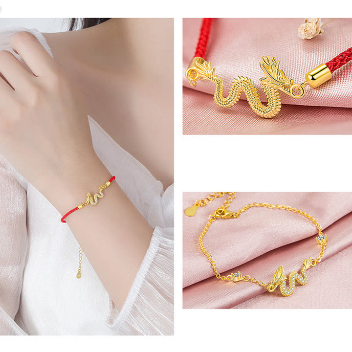 Buddha Stones 925 Sterling Silver Year Of The Dragon Auspicious Golden Dragon Luck Red Rope Chain Bracelet - image 15