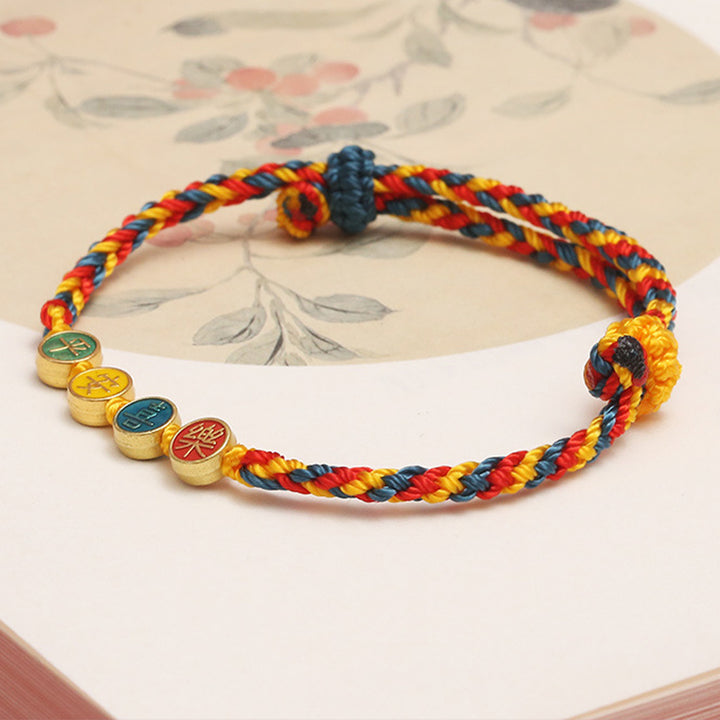 Buddha Stones Handmade Dunhuang Color Thread Peace And Joy Protection Braid String Bracelet