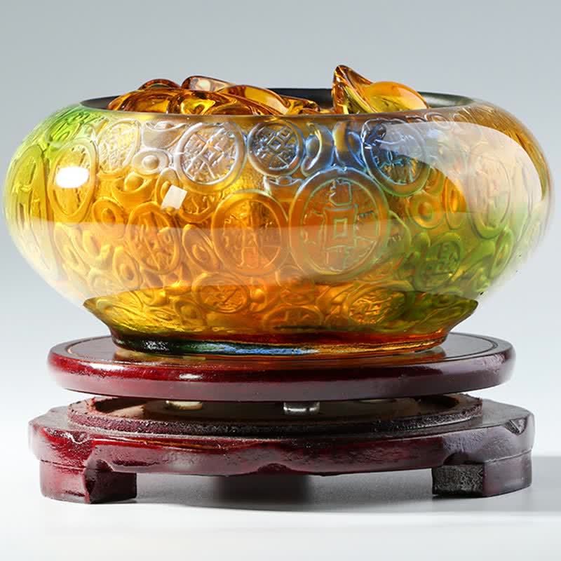 Handmade Liuli Crystal Treasure Bowl Ingots Art Piece Home Decoration - image 1