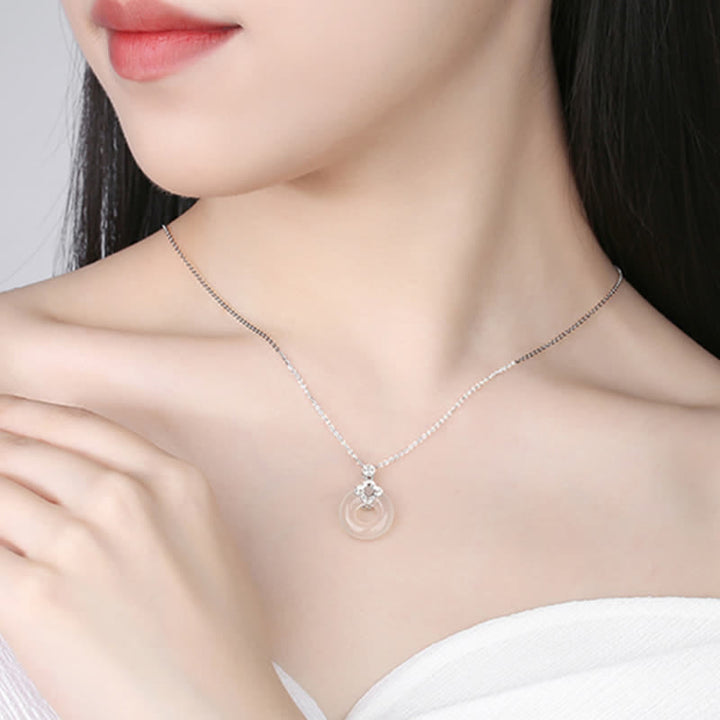 925 Sterling Silver Chalcedony Coin Peace Buckle Positive Necklace Pendant - image 6