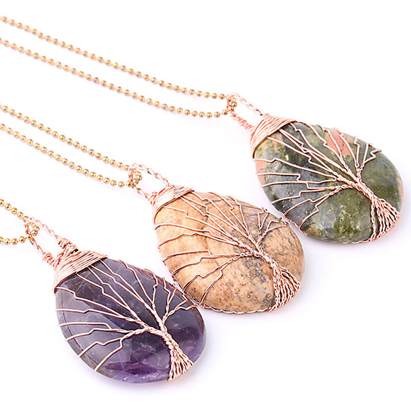 Buddha Stones Natural Quartz Crystal Tree Of Life Healing Energy Necklace Pendant - image 26