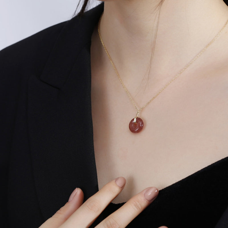 925 Sterling Silver Strawberry Quartz Healing Positive Necklace - image 3