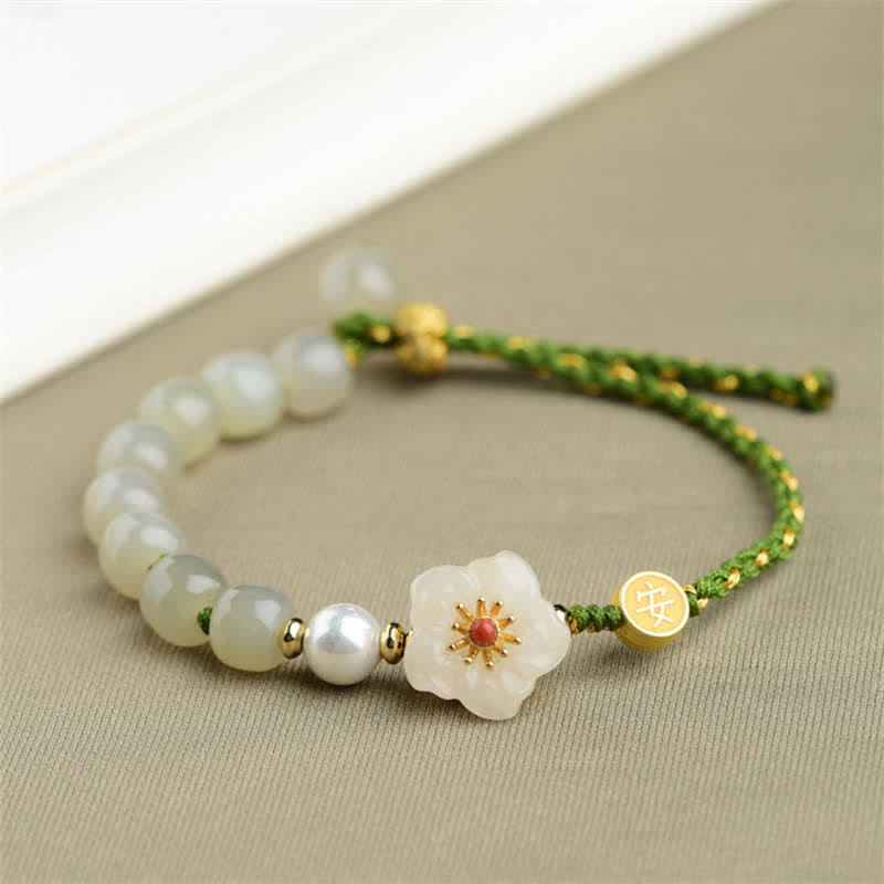 925 Sterling Silver Natural Hetian Jade Peach Blossom Luck Bracelet - image 7