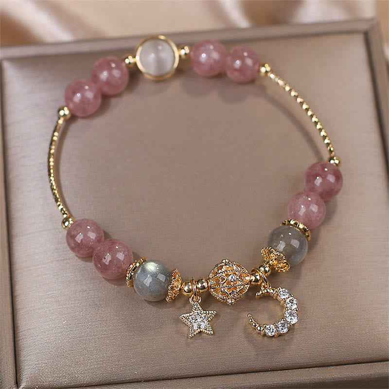 Buddha Stones Strawberry Quartz Moonstone Moon Star Love Bracelet - image 2