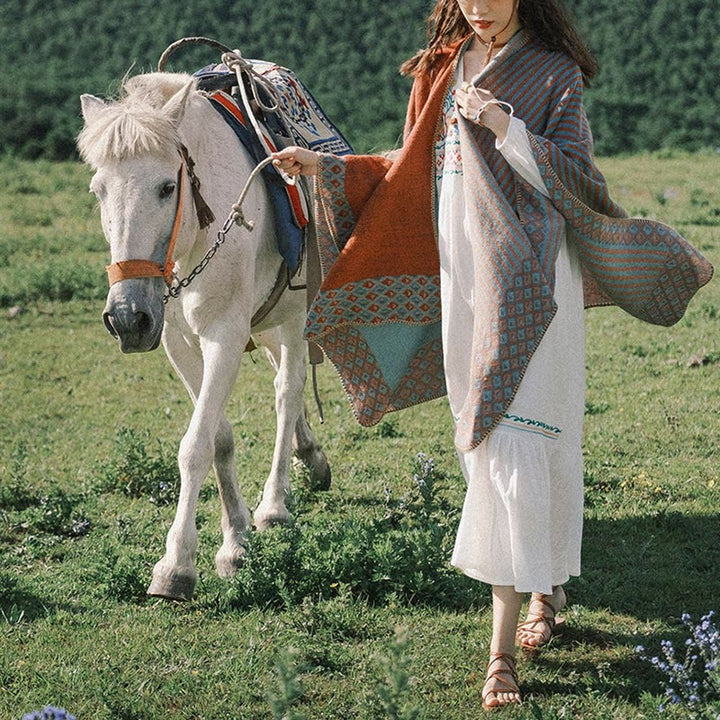 Tibetan Shawl Striped Diamond Pattern Winter Warm Soft Scarf - image 16
