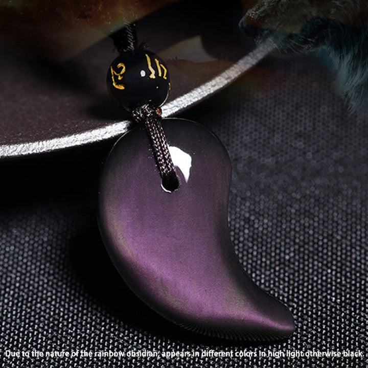 Buddha Stones Rainbow Obsidian Yin Yang Strength Pendant Necklace