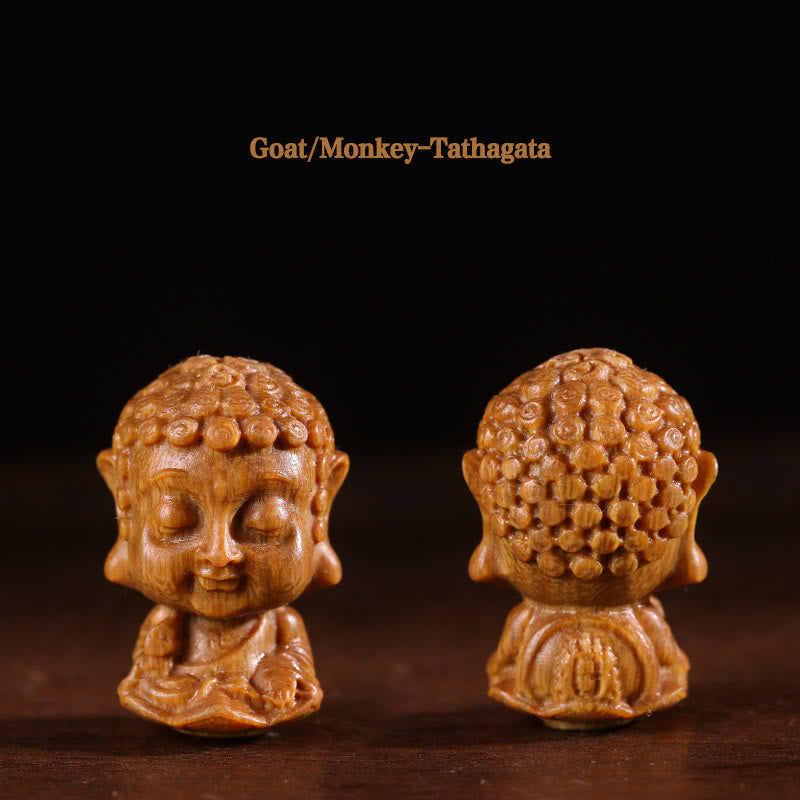 Chinese Zodiac Natal Buddha Green Sandalwood Lotus Engraved Positive Home Decoration - Goat/Monkey-Tathagata - image 9