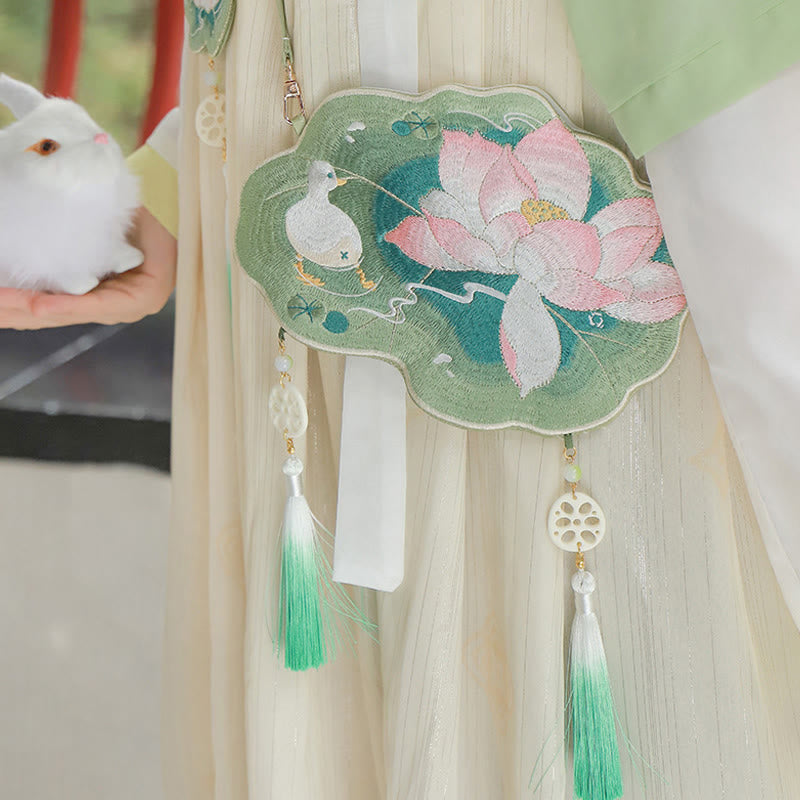 Buddha Stones Luck Embroidery Lotus Koi Fish Rabbit Flower Hanfu Bag Crossbody Bag Shoulder Bag - Summer Lotus - image 0
