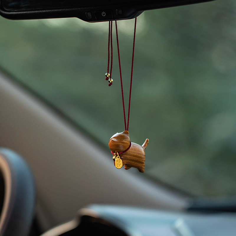 Buddha Stones Ebony Wood Green Sandalwood Lucky Cat Fu Character Lucky Fortune Bell Balance Car Hanging Decoration - image 13