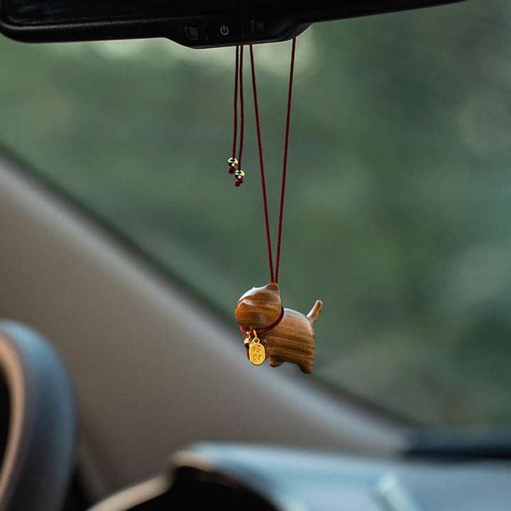 Buddha Stones Ebony Wood Green Sandalwood Lucky Cat Fu Character Lucky Fortune Bell Balance Car Hanging Decoration - image 13