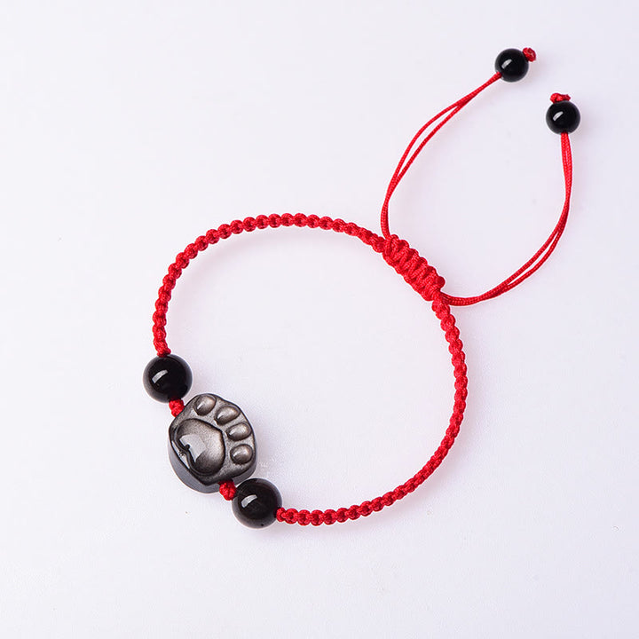 Buddha Stones Natural Silver Sheen Obsidian Gold Sheen Obsidian Cute Cat Paw Claw Protection Rope Bracelet - image 5