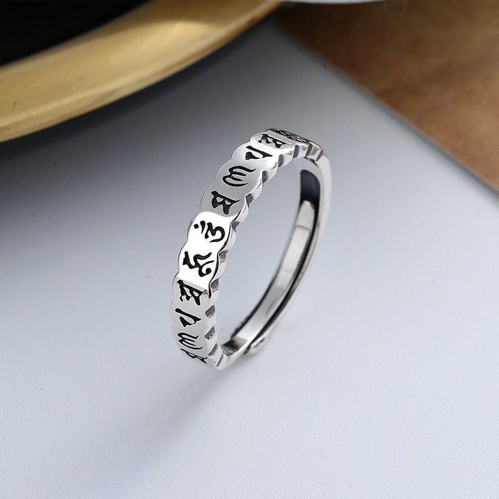 Buddha Stones 925 Sterling Silver Six True Words Calm Wisdom Ring - image 6