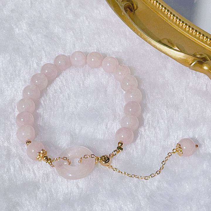 Buddha Stones Natural Pink Crystal Peace Buckle Love Charm Bracelet - image 4