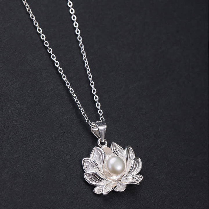 Buddha Stones 925 Sterling Silver Lotus Flower Pearl Wealth Necklace Pendant - image 4