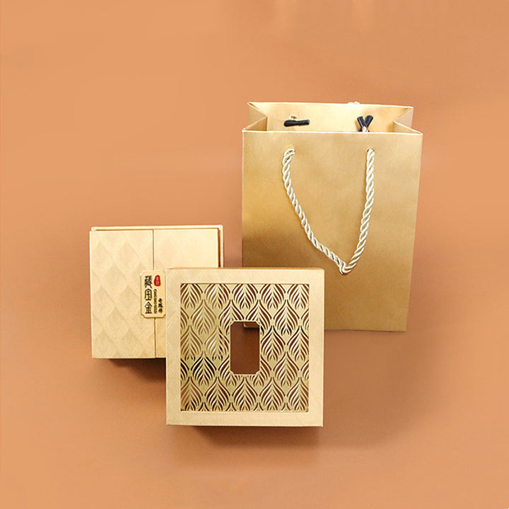 Retro Jewelry Storage Feather Pattern Box Gift Box - Gold (11.2*11.2*5.8cm) - image 0