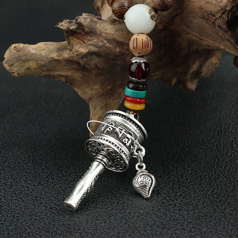Buddha Stones Tibetan Om Mani Padme Hum Prayer Wheel Rotation Vajra Wood Necklace Pendant - image 17