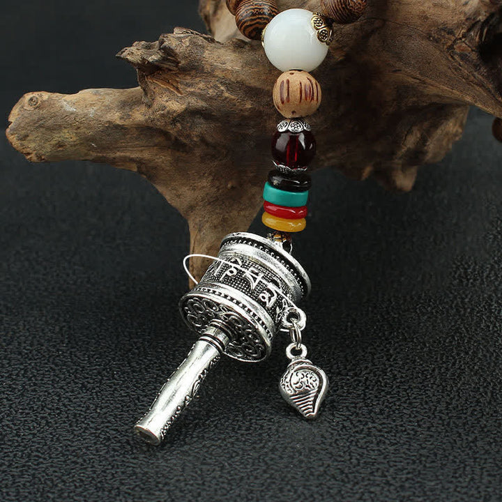Buddha Stones Tibetan Om Mani Padme Hum Prayer Wheel Rotation Vajra Wood Necklace Pendant - image 17