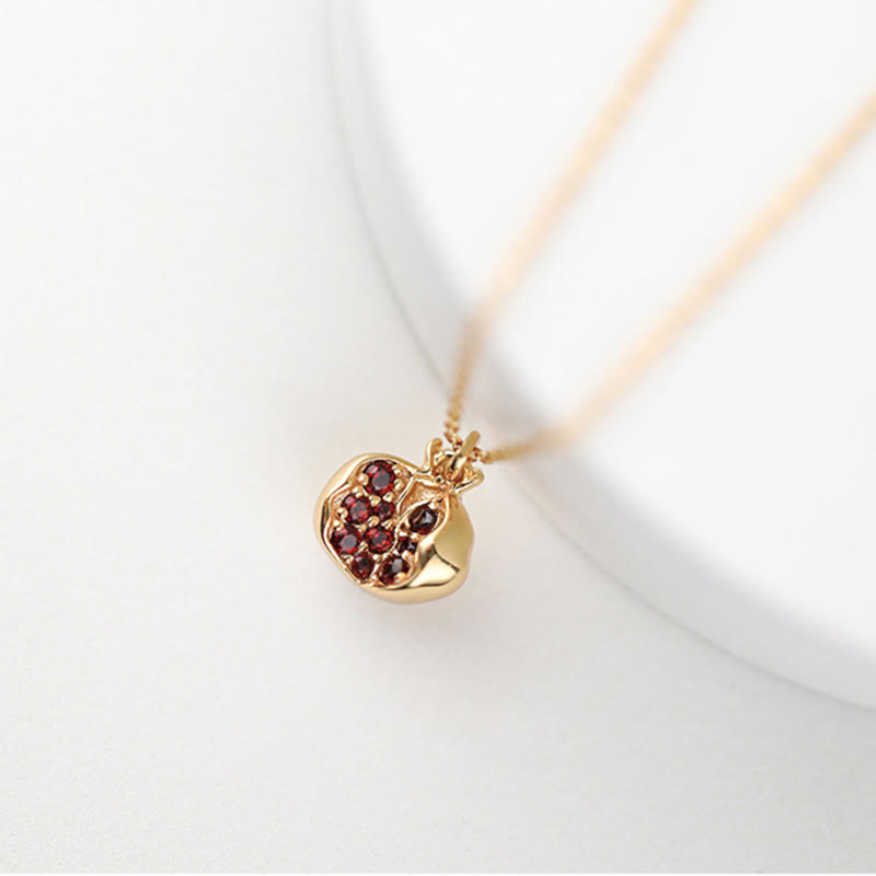 925 Sterling Silver 18k Gold Plated Pomegranate Garnet Crystal Passion Charm Necklace Pendant - image 0