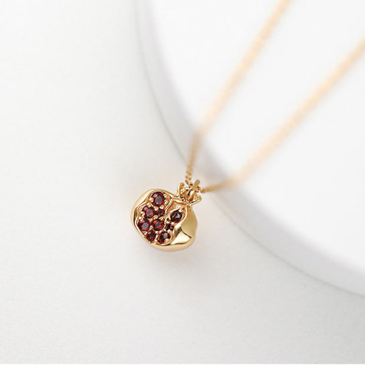 925 Sterling Silver 18k Gold Plated Pomegranate Garnet Crystal Passion Charm Necklace Pendant - image 0