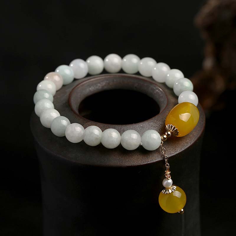 Buddha Stones Natural White Jade Agate Protection Bracelet