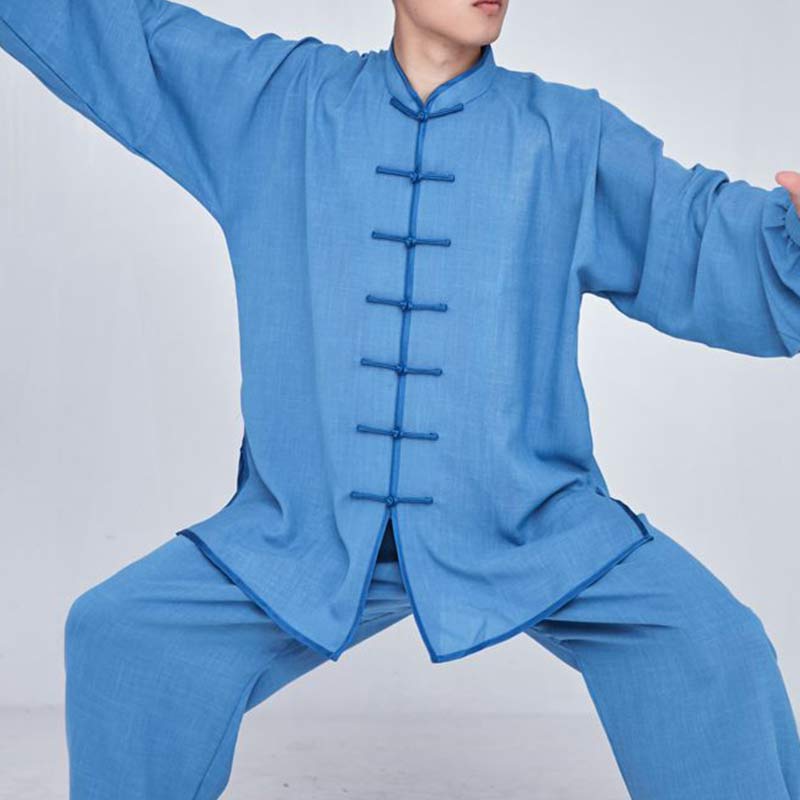 Buddha Stones Meditation Zen Prayer Spiritual Tai Chi Qigong Practice Unisex Embroidery Clothing Set - DeepSkyBlue Long Sleeve - US14，UK/AU18，EU46 (3XL) - image 21