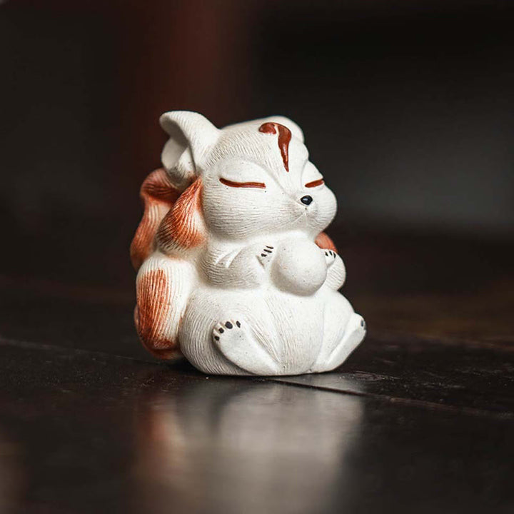 Buddha Stones Mini Nine Tailed Fox Purple Clay Luck Desk Decoration