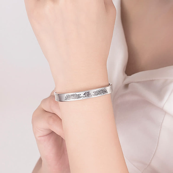 Heart Sutra Mantra Lotus Peace Copper Cuff Bracelet Bangle - image 3