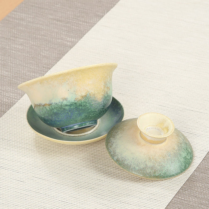 Buddha Stones Green Ocean Waves Design Porcelain Ceramic Gaiwan Sancai Teacup Kung Fu Tea Cup And Saucer With Lid - image 3