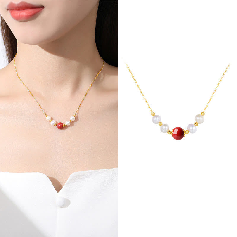 Buddha Stones 925 Sterling Silver Pearl Cinnabar Sincerity Healing Bead Chain Necklace Pendant - image 8