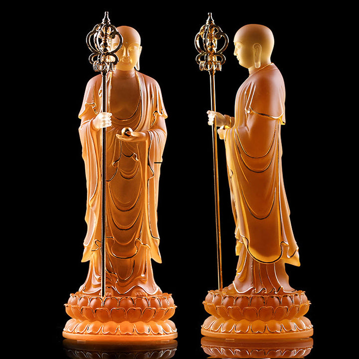 Buddha Stones Handmade Ksitigarbha Bodhisattva Figurine Liuli Crystal Art Piece Serenity Statue Home Decoration - image 7