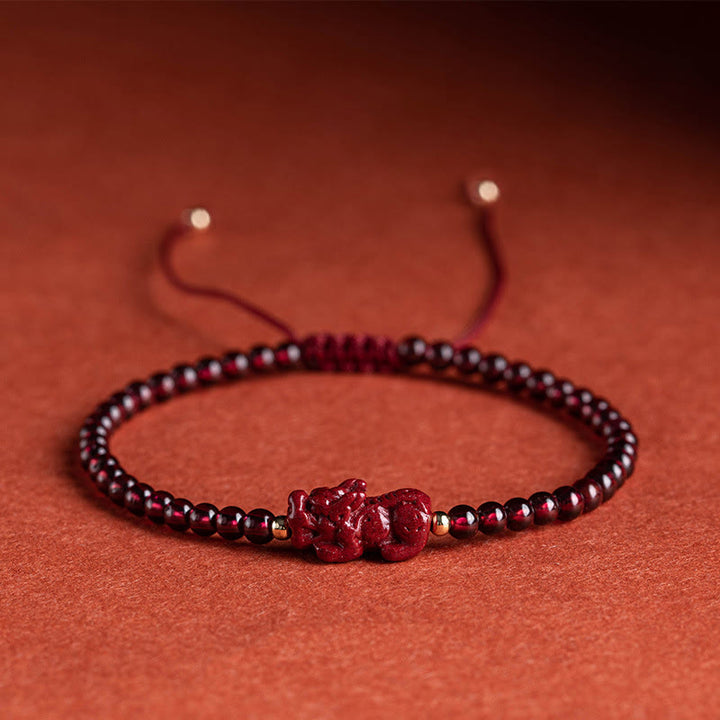 Buddha Stones Garnet Cinnabar PiXiu Blessing Calm String Bracelet