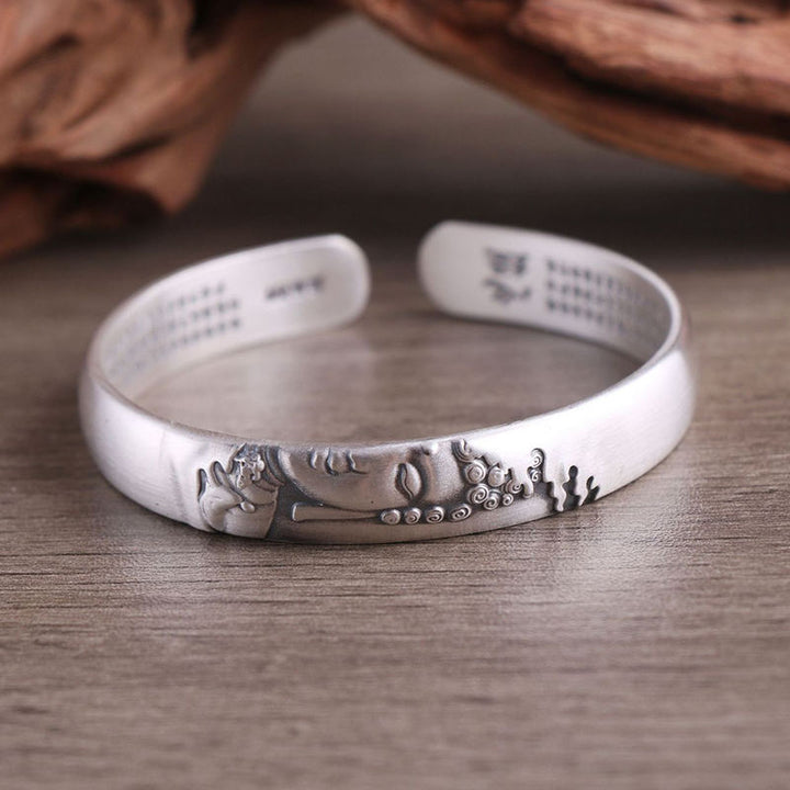 999 Sterling Silver Buddha Head Heart Sutra Serenity Bracelet Bangle - image 13