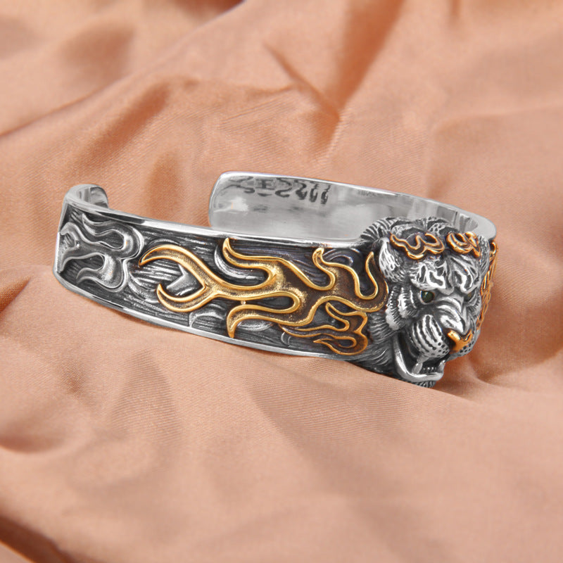 925 Sterling Silver Chinese Zodiac Tiger Keep Away Evil Spirits Bracelet Bangle - image 4