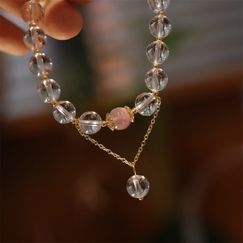 Natural Silver Sheen Obsidian Pink Crystal White Crystal Protection Yin Yang Color Couple Bracelet - image 4