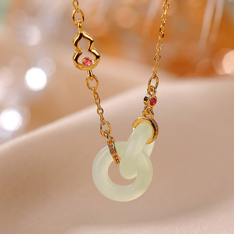 925 Sterling Silver Round Jade Luck Prosperity Necklace Chain Pendant - Jade - Gold - image 6